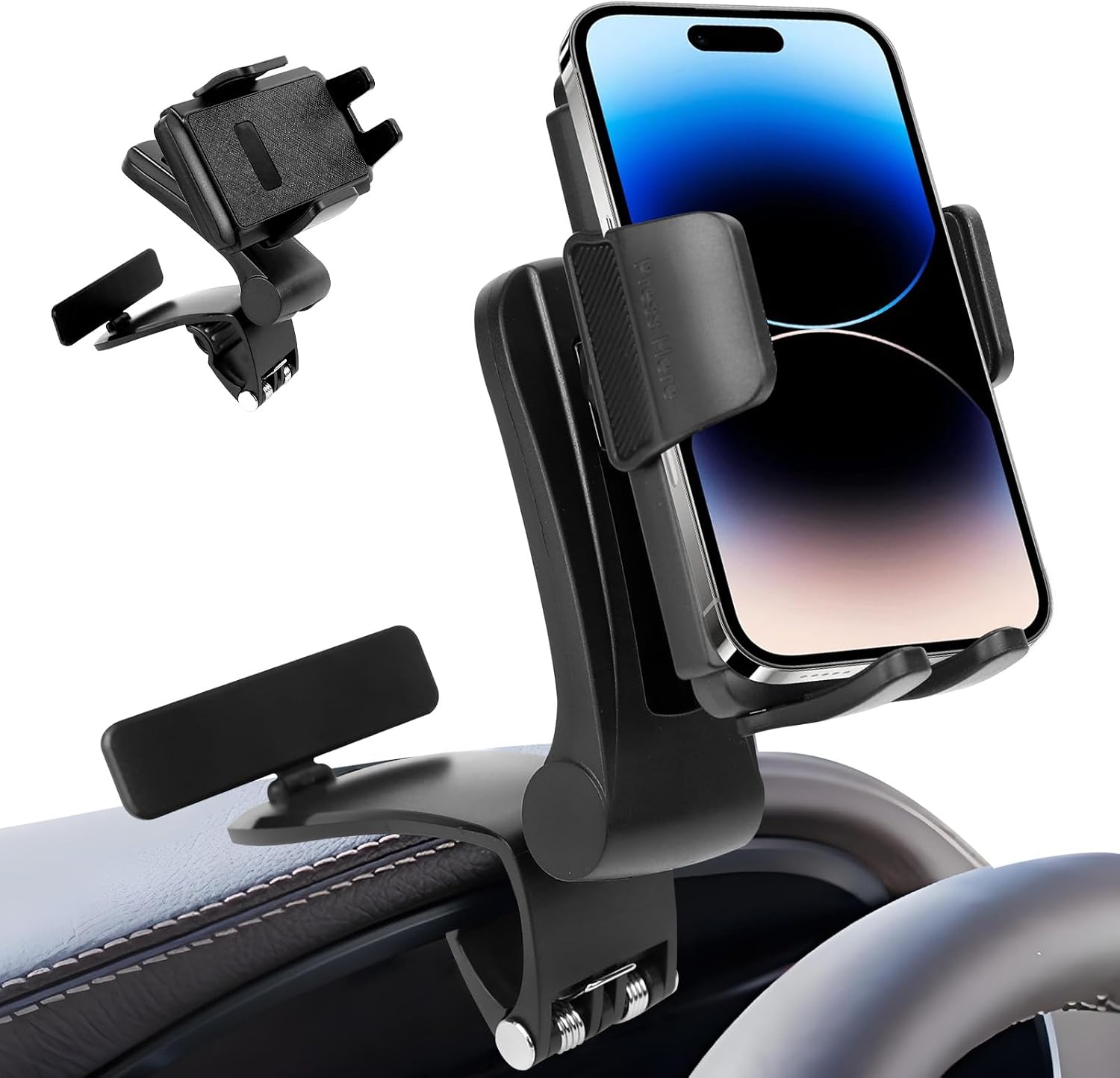 wuyaoyao Phone Holder for Car, Clip-On Car Phone Mount for Dashboard, Rearview Mirror & Visor, 360° Rotation Cell Phone Holder with Parking Number Plate, Vehicle Phone Stand for All Smartphones