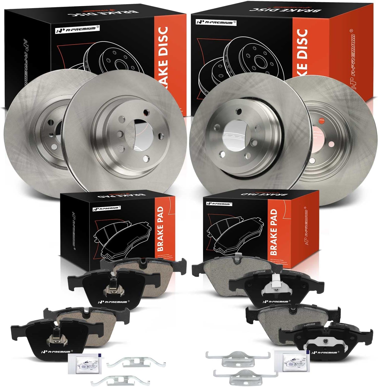 A-Premium Front and Rear Vented Disc Brake Rotors + Ceramic Pads Kit Compatible with Select BMW Models - 750i/750Li 2006-2008, 760i 2005-2006, 760Li 2005-2008, 12-PC Set