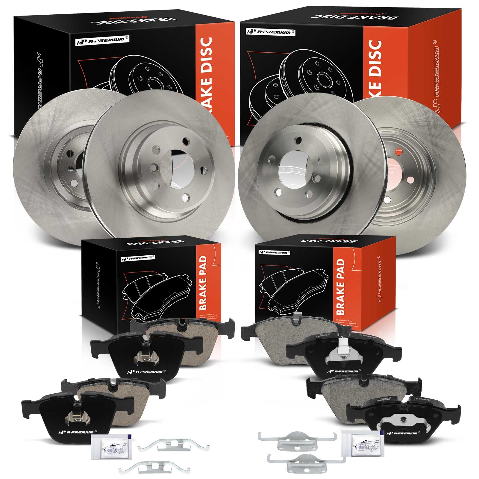 A-Premium Front and Rear Vented Disc Brake Rotors + Ceramic Pads Kit Compatible with Select BMW Models - 750i/750Li 2006-2008, 760i 2005-2006, 760Li 2005-2008, 12-PC Set