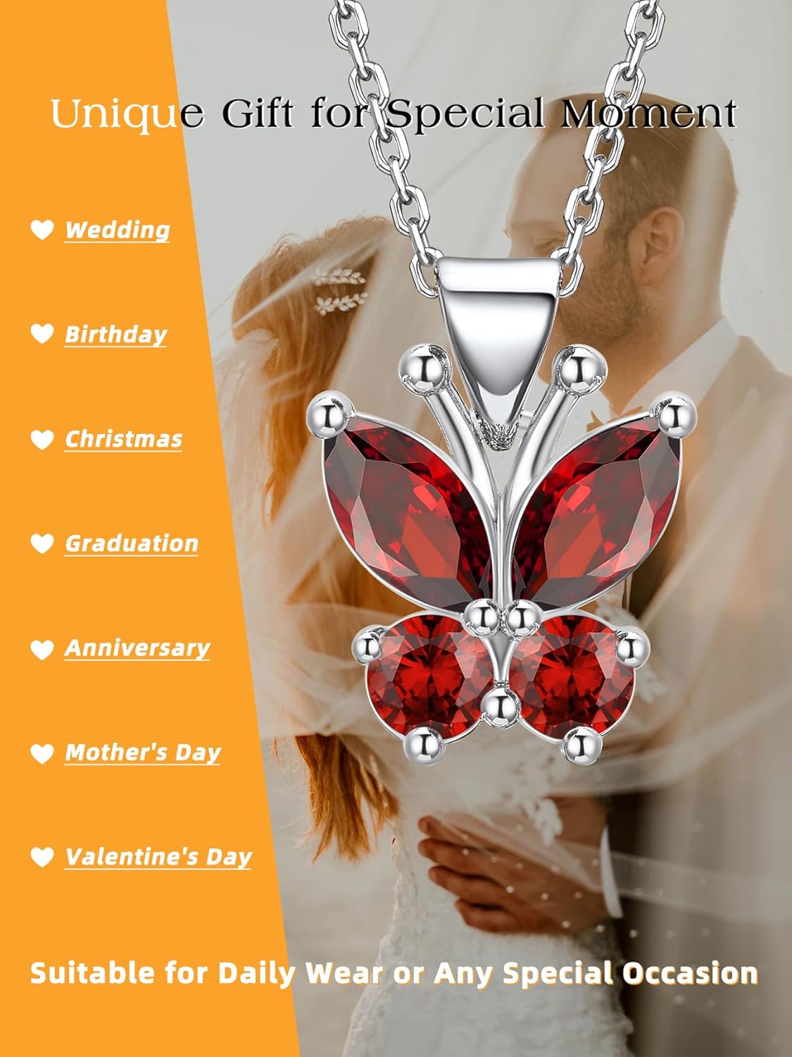 Bestyle Cute Butterfly Birthstone Necklace for Women, Dazzling Cute Silver/Gold Necklace Choker Chain, Great Birthstone Jewelry for Her - Image 7