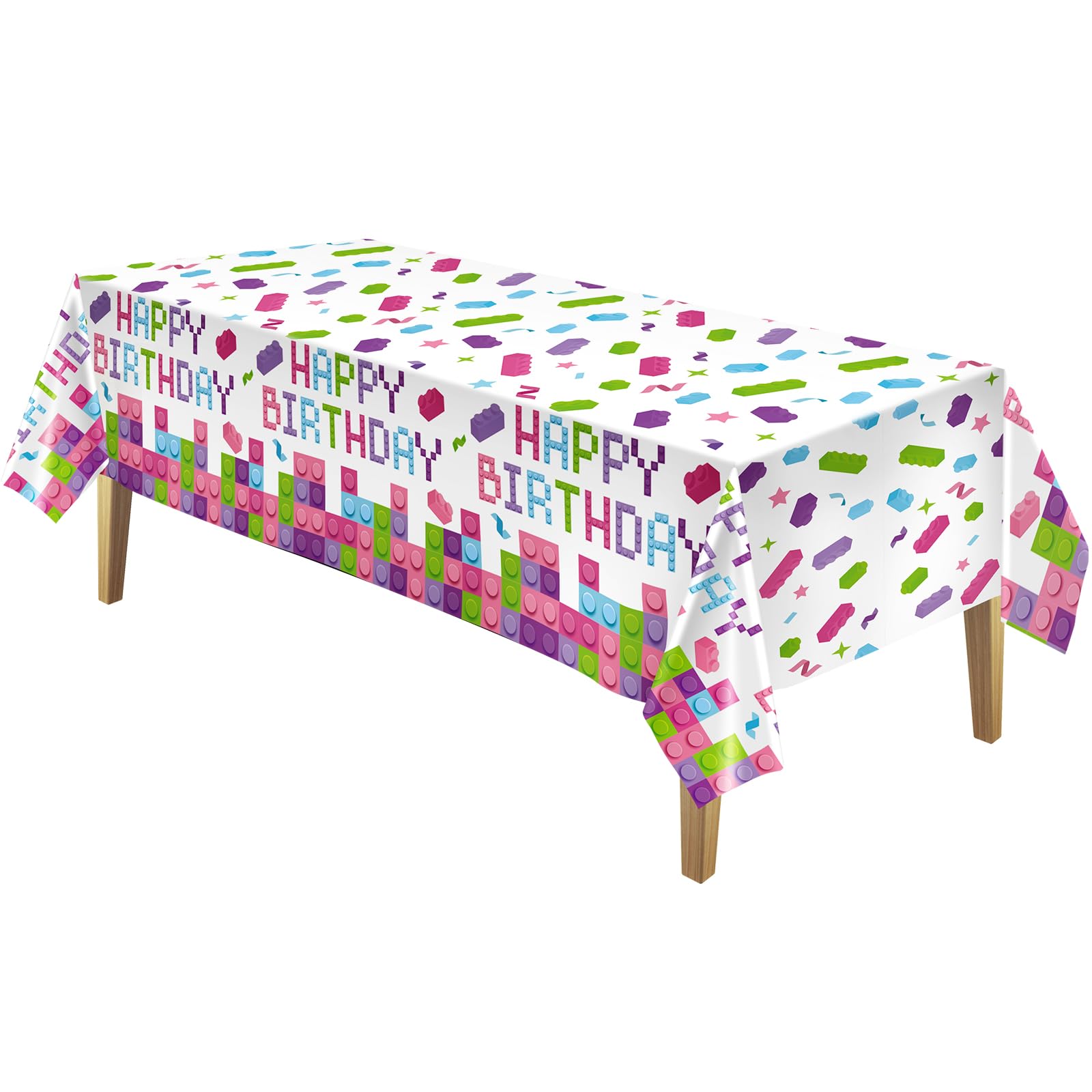 Nappe jetable blocs de construction multicolore en plastique de 130x274 cm pour fête d'enfants Lot de 3
