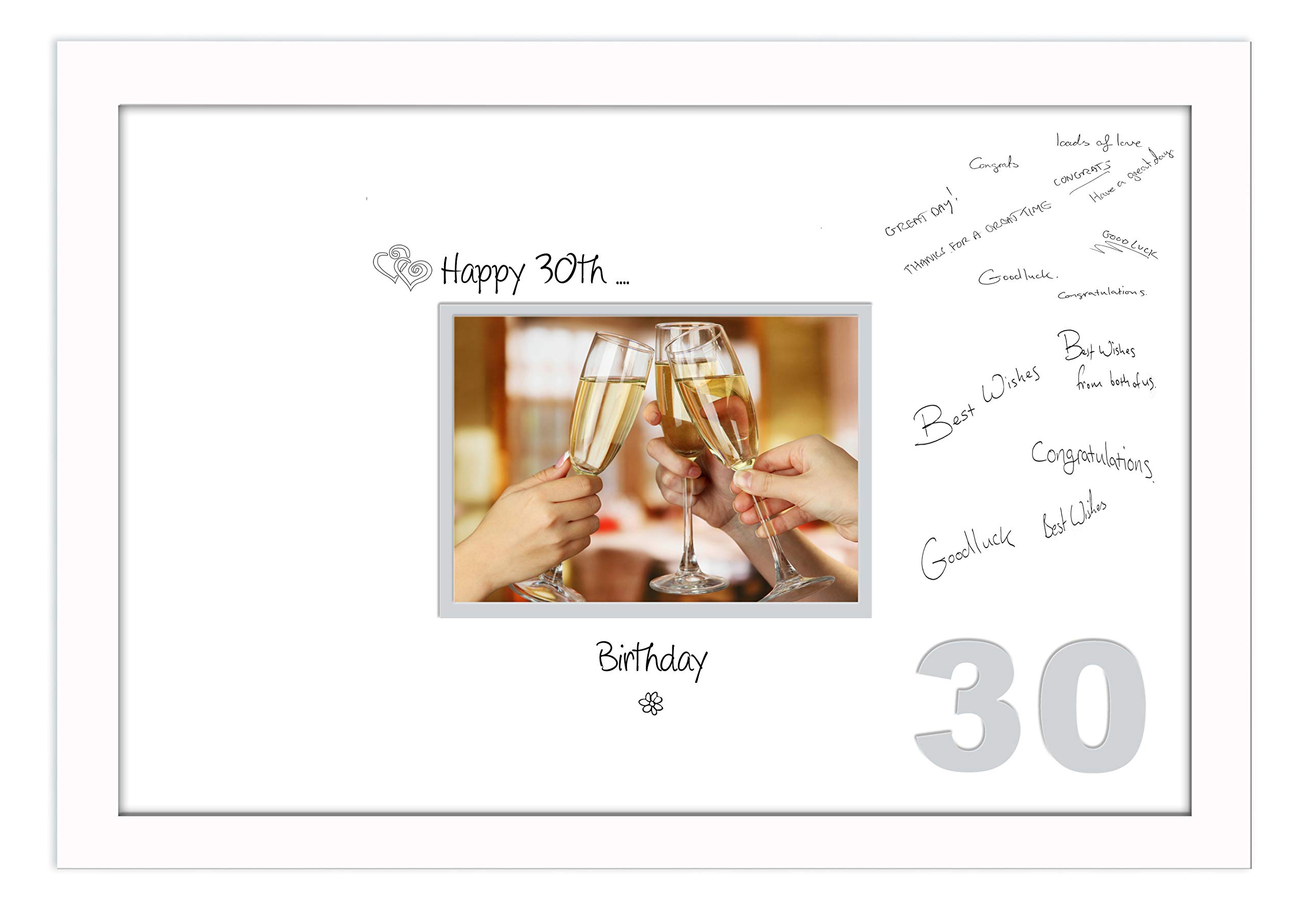 Photos In A Word White Finish Frame White Grey Inside 30Th Birthday Signing Guest Photo Frame Gift 7X5 Photo 664D (White Finish Frame White Grey Inside)