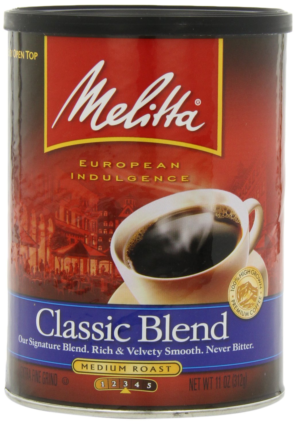 Melitta Coffee Medium Roast Extra Fine Grind Can, Classic Blend, 11 Ounce
