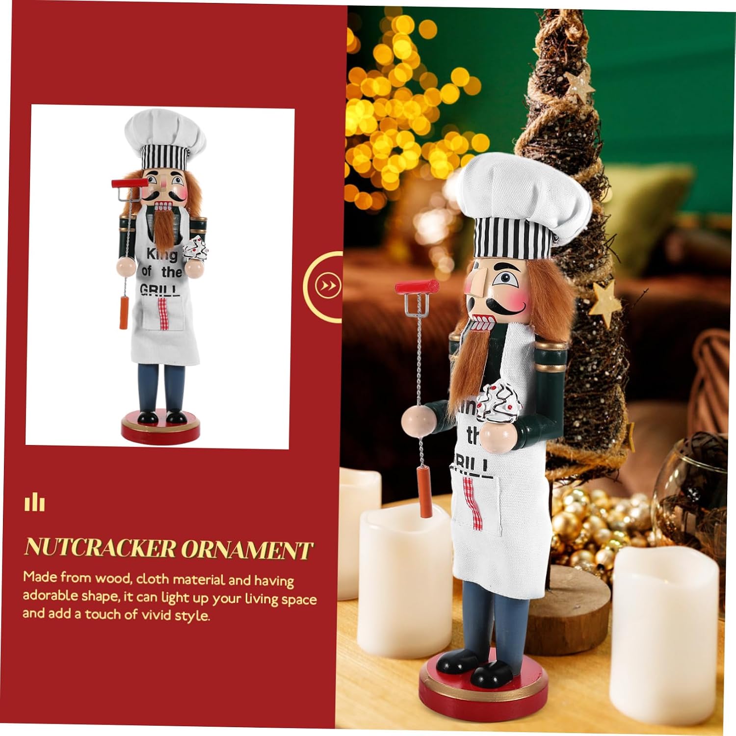 Garneck 38cm Chef Wooden Nutcracker Christmas Table Flag Nutcracker Christmas Decor Room Decor Desktop Nutcracker Figures