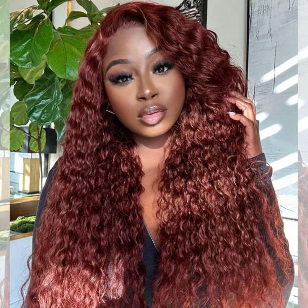 Photo 1 of Allssur 30 Inch 13x6 Reddish Brown Deep Wave Lace Front Wigs Human Hair 200% Density HD Lace Front Wigs Human Hair Pre Plucked Natural Color Glueless Wig 100% Virgin Lace Front Wigs for Women