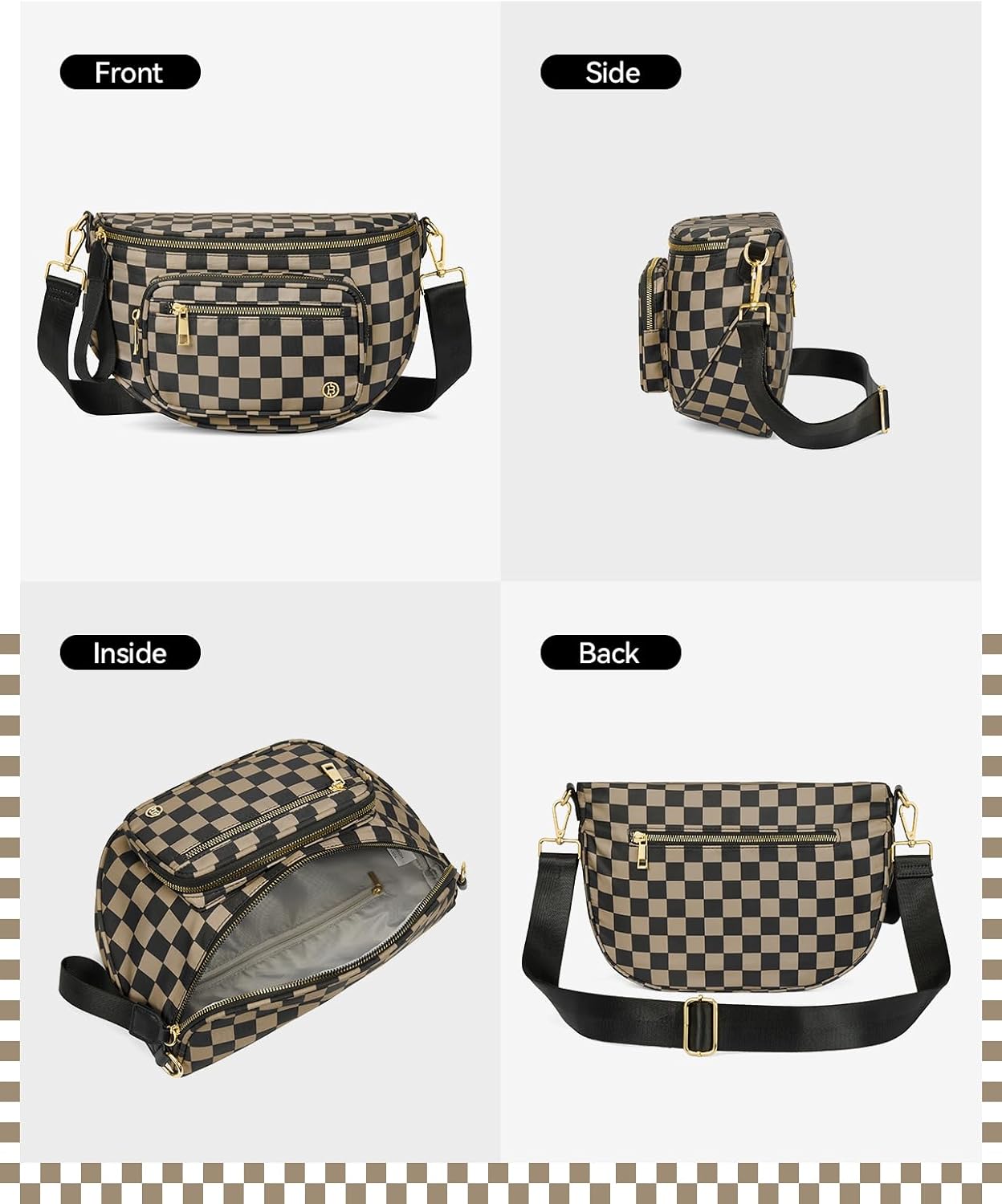 BOSTANTEN Crossbody Bags for Women Cross Body Purse Checkered Bum Bag, Large Diaper Purse for Moms, Perfect for Work/Travel - Image 7
