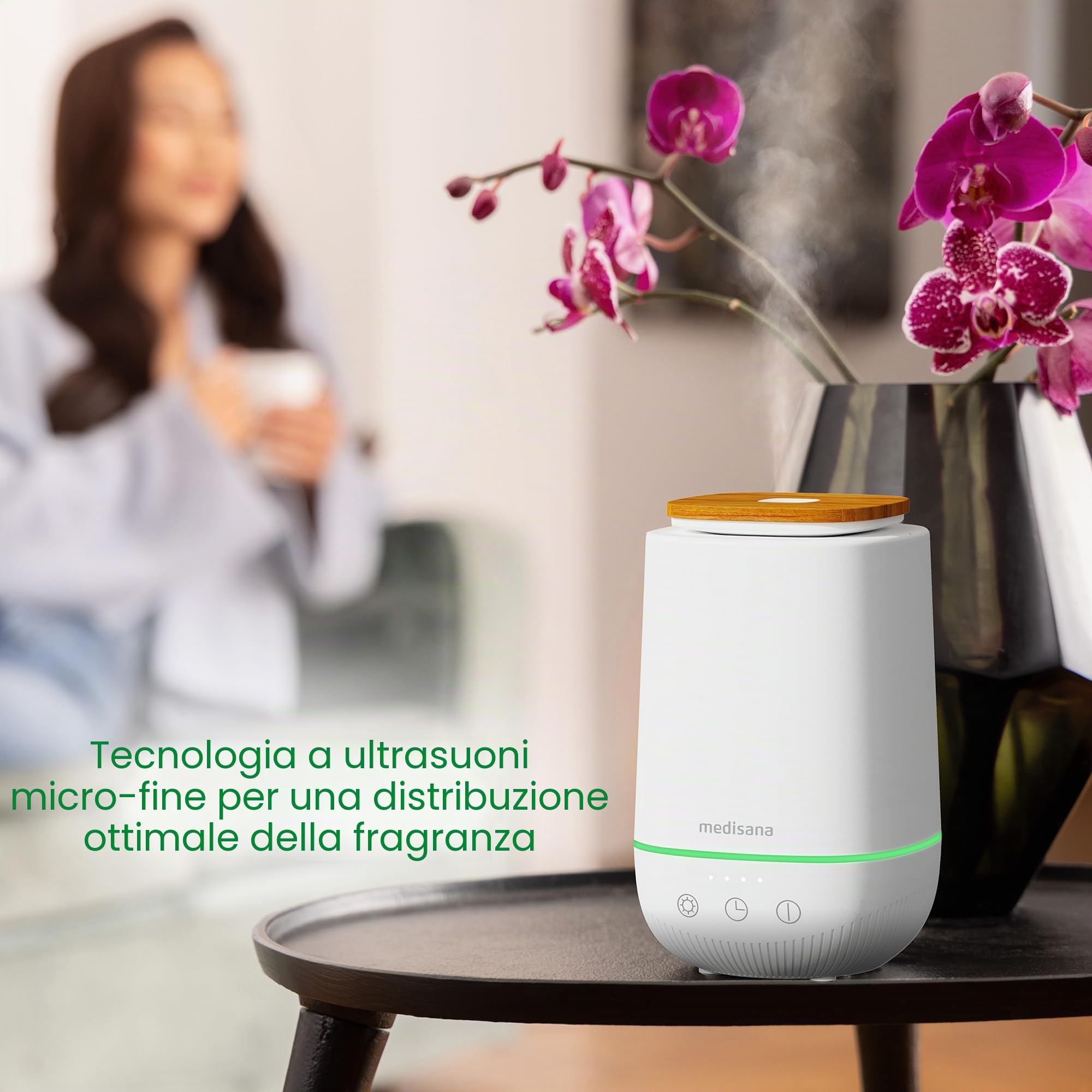 medisana AD 650 diffusore di oli essenziali, umidificatore ambiente | con luce benessere e timer, diffusore profumo ambiente con tecnologia a ultrasuoni per piacevole profumazione dell'ambiente