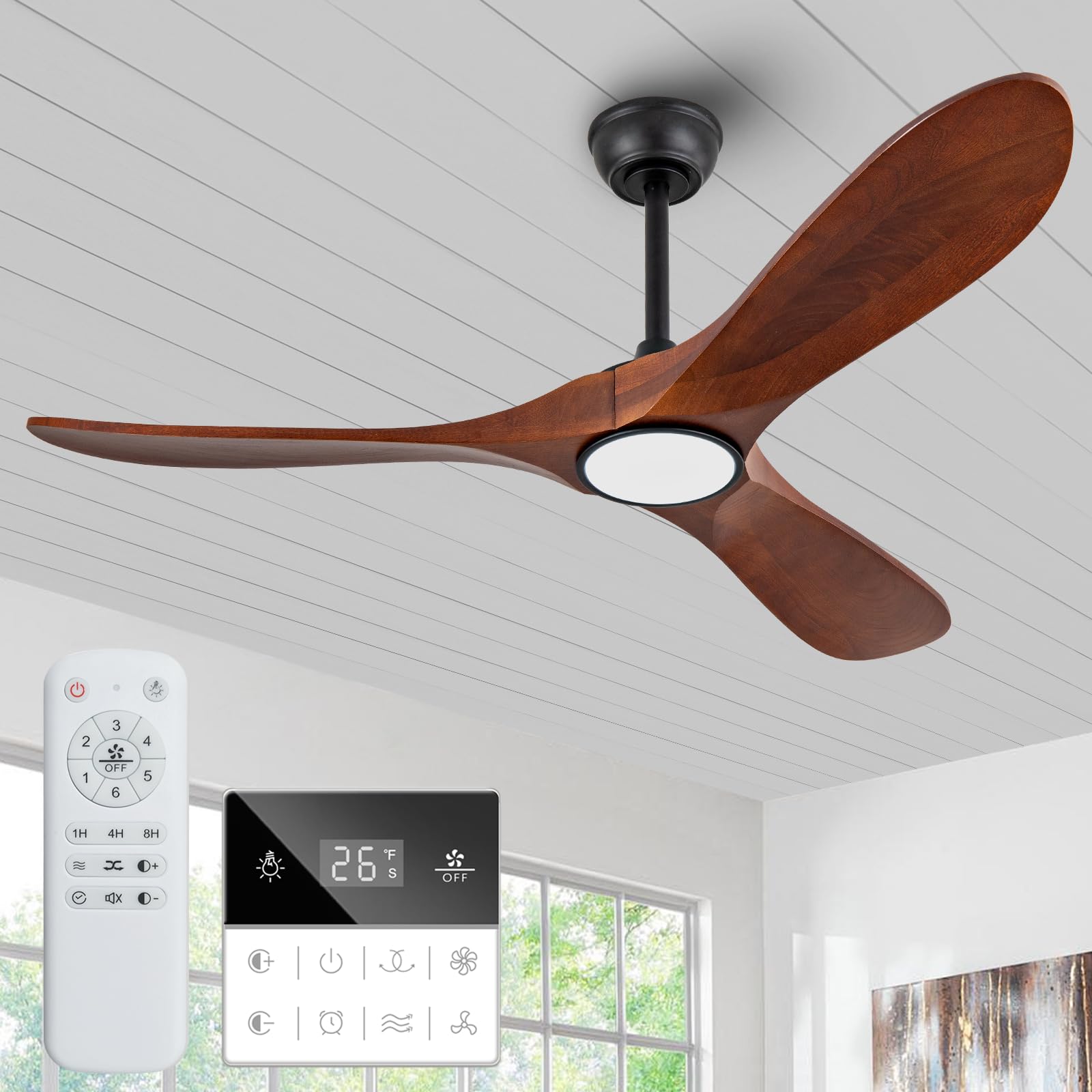 Photo 1 of **BLACK NOT BROWN** Benicefun 52 Inch Ceiling Fans with Lights and Remote, Dimmable 3 Blade Wood Outdoor Ceiling Fan Outdoor Fans for Patios Low Profile Modern Ceiling Fan with Light for Living Room Indoor Matte Black