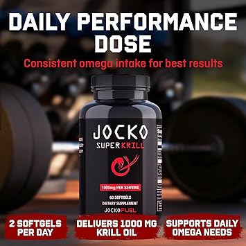 Jocko Fuel Antarctic Krill Oil Omega 3 Fatty Acid Supplements DHA & EPA - 1000mg Softgels - Supports Joints, Mobility & Mental Function (60 Softgels)