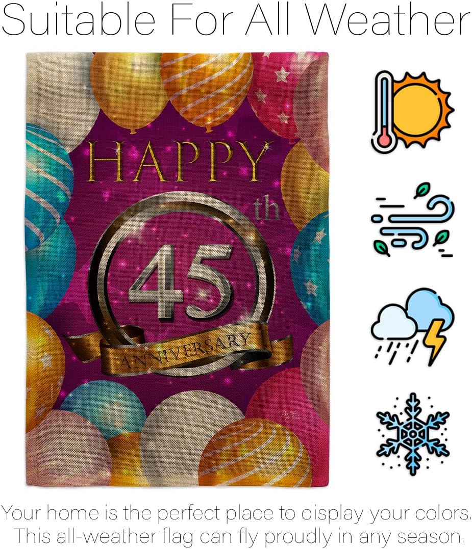 Breeze Decor Happy 45th Anniversary Garden Flag Celebration Couple Married Wedding Occasion Party Valentines House Decoration Banner Small Yard Gift Double-Sided, Made in USA