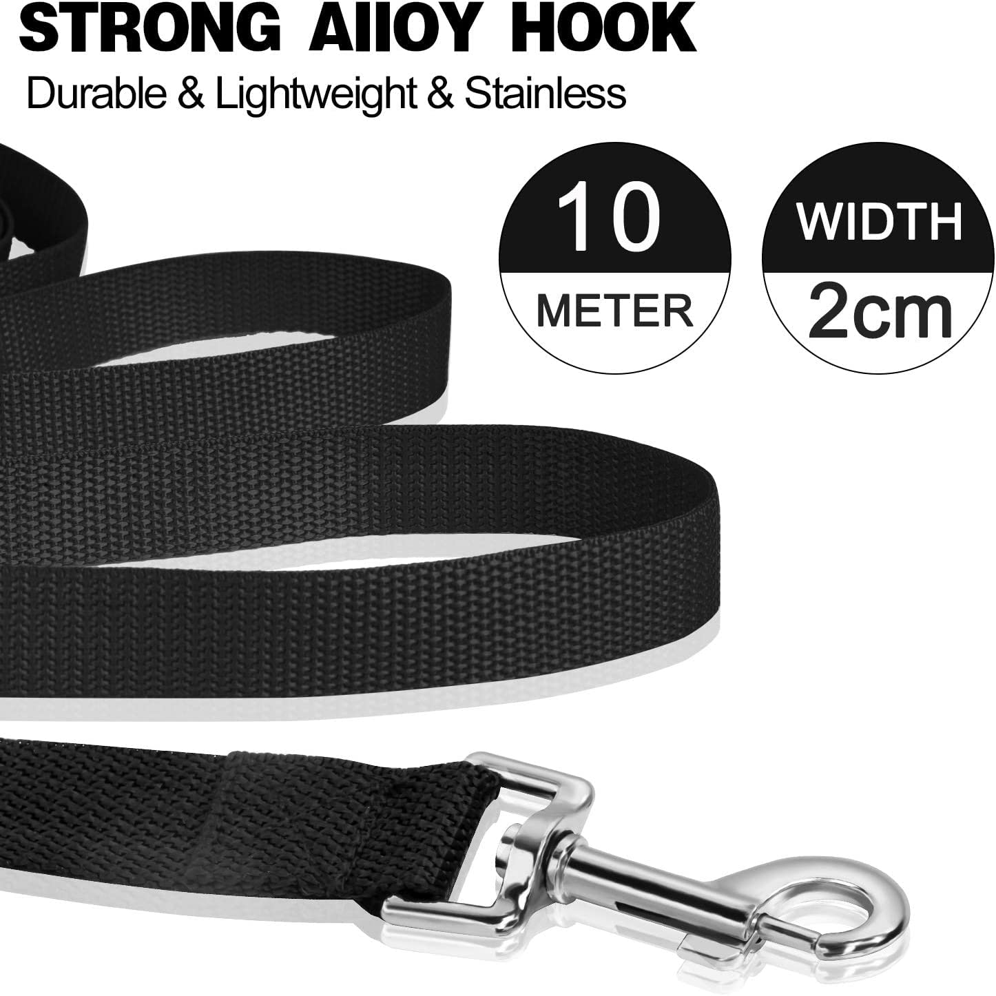 Smycz dla psa 10 m czarna - długa smycz treningowa dla małych i dużych rozmiarów