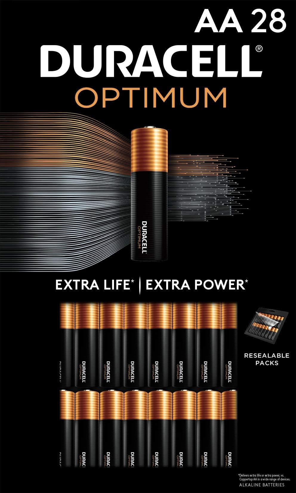 Duracell Optimum AA Batteries, 28 Count Pack Double A Battery With Long-lasting Power, All-Purpose Alkaline AA Battery For Household And Office Devices