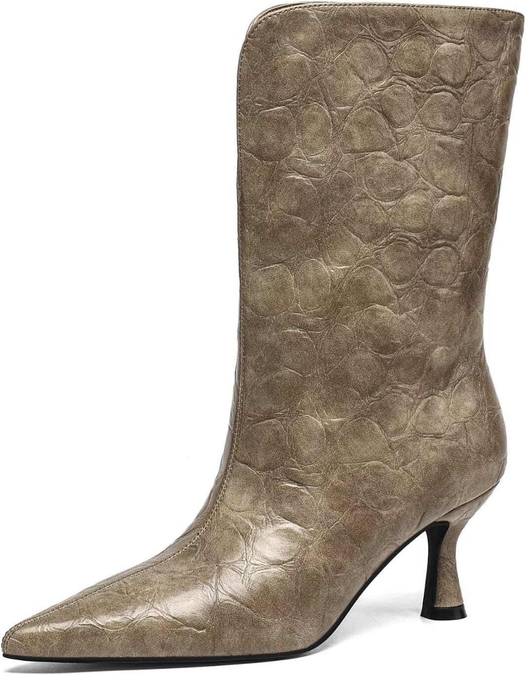 Women's Mid-Calf Boots Kitten Heel Pointed Toe Wide Calf Design Easy Slip On Stylish and Comfortable Footwear for All Occasions Perfect for Fall and Winter Fashion