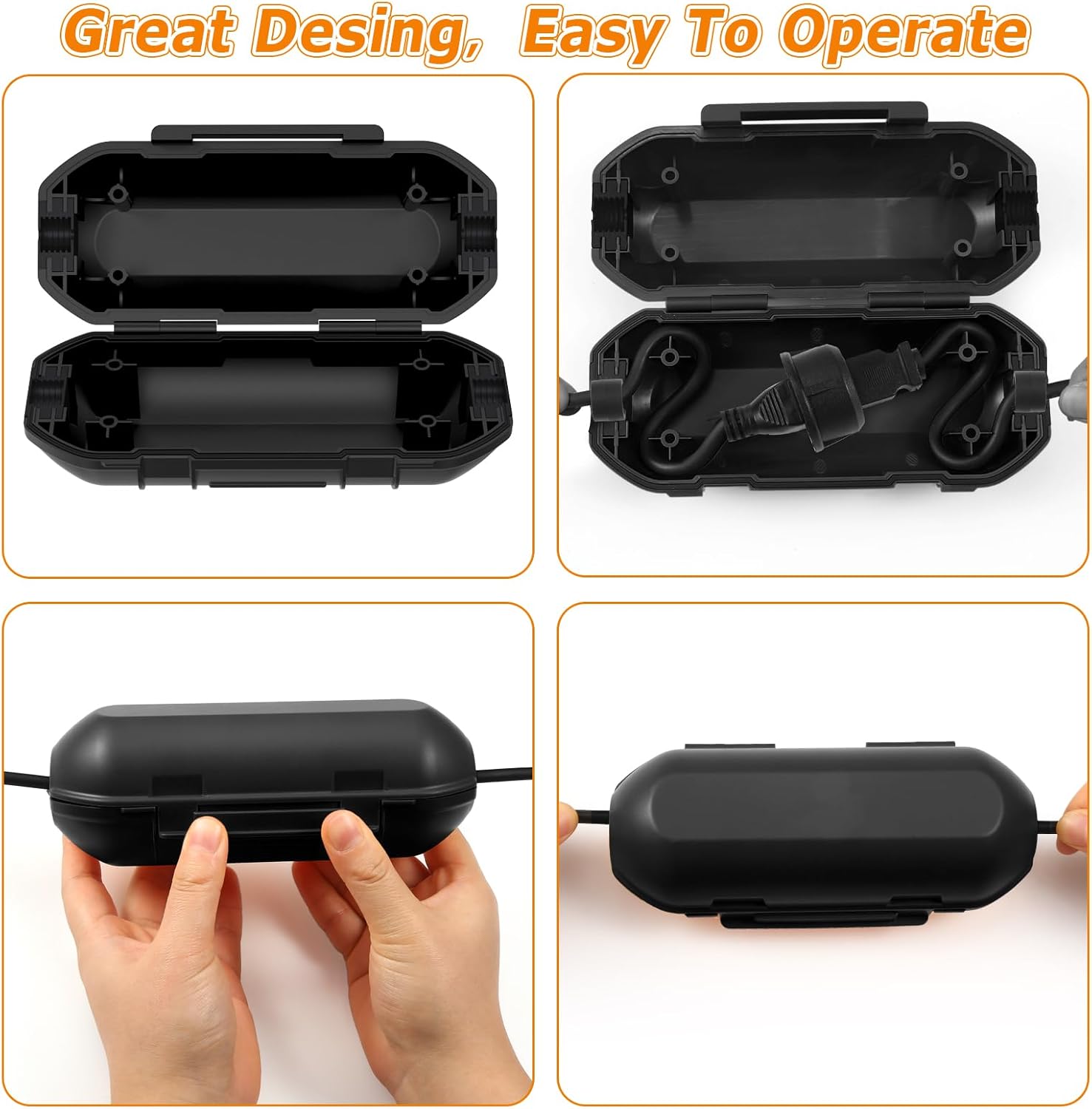 2 Pack Outdoor Extension Cord Cover,IP54,Connection Box Protects Outdoor Sockets,Plugs, Christmas Decorative Lights,Black