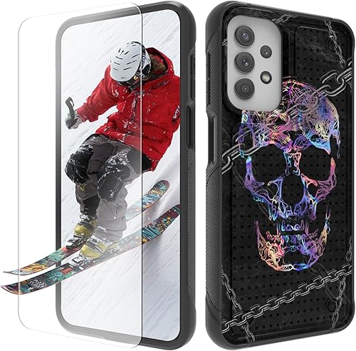 Miniatura 13 de Funda para Samsung Galaxy A13/A04/A04S/A23/A32 5G con protector de pantalla, parte trasera texturizada de policarbonato duro, diseño de flores
