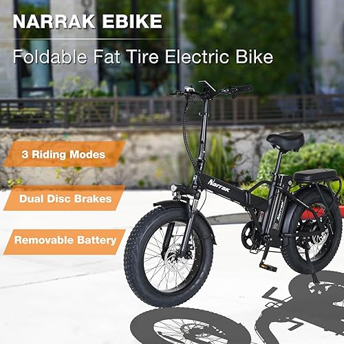 Miniatura 4 de Bicicleta eléctrica plegable Fat Tire, batería extraíble de litio de 48 V y 624 Wh, motor sin escobillas de pico de 1100 W, velocidad máxima 28 Mph,