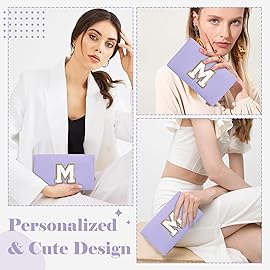 Personalized Makeup Bag Initial A-Z Preppy Patch Bag,Small PU Leather Travel Cosmetic Bag Pouch with Zipper,Purple Cute Toiletry Bag,Gift Ideal for Teen Girls Women Birthday Friend Mom,Latter M