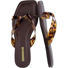 CUSHIONAIRE Titan Square Toe Flip Flops for Women, Dressy Slip On Flat Womens Sandals with Cushioned Footbed