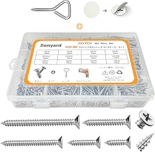 330 Pcs Wood Screws, Rustproof, SUS304 Stainless Steel Cross Hole Plate, Wood Screw Set, Includes Screw Hole Stickers, M3 M3 M3.5 M4, 40, 30, 25, 20, 12 mm, Wood Screw Set, Countersunk Screws, Tapping
