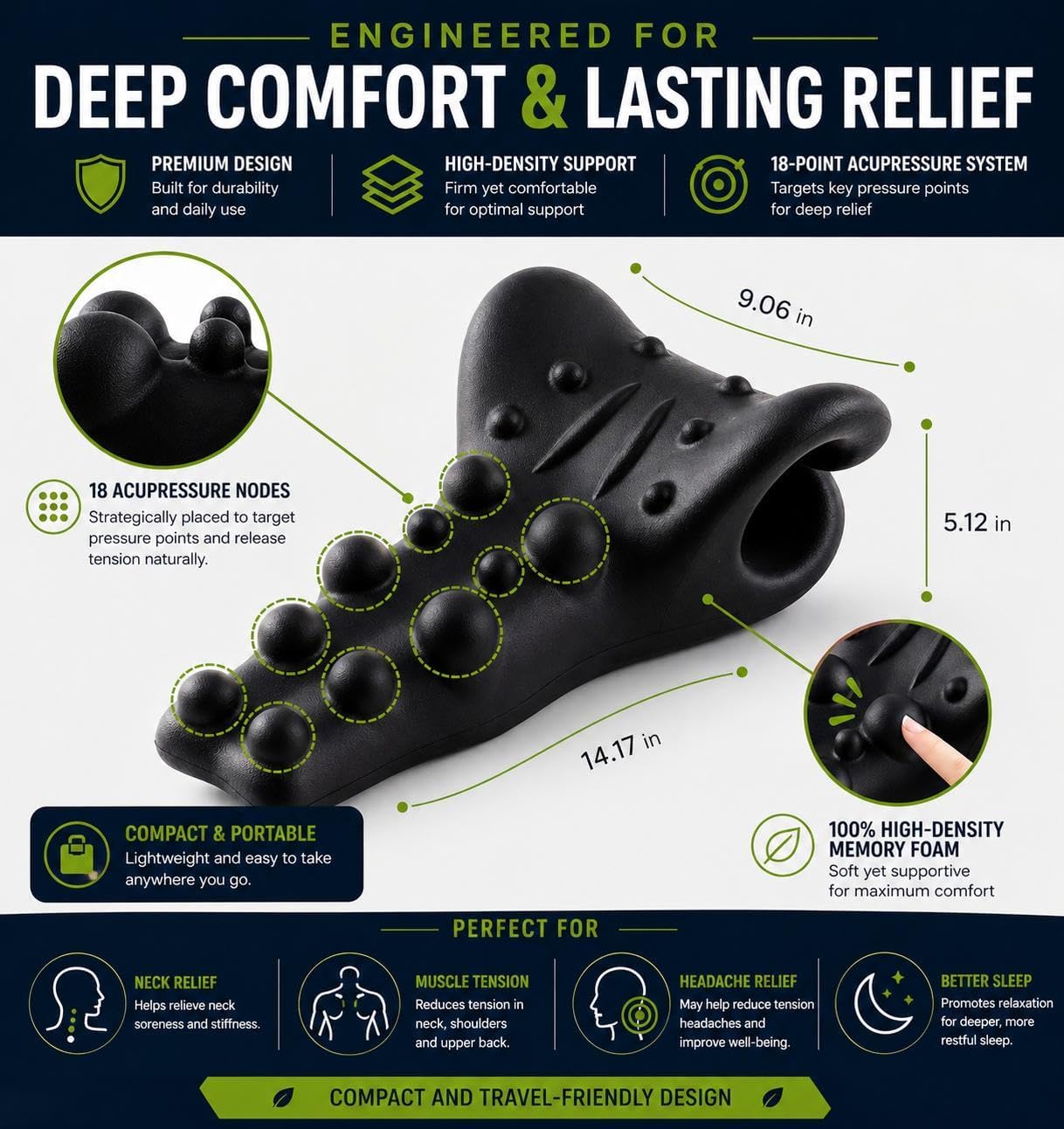 BREEV® Neck & Shoulder Massager Pillow – Deep Tissue Pressure for Muscle Knots & Daily Tension, Trigger Point Relaxation, Cervical Alignment & Upper Back Stretch, Gift for Men & Women
