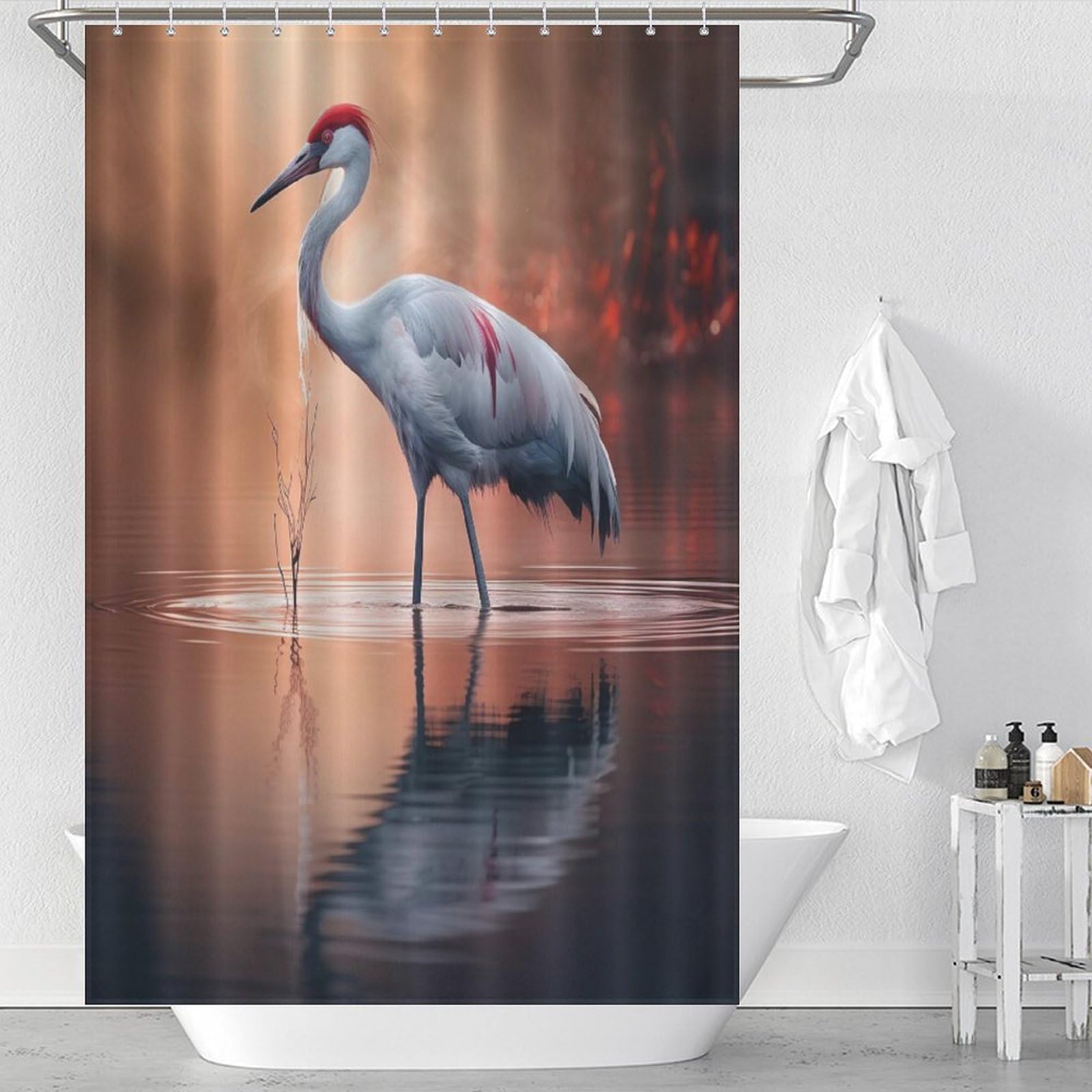 Rideau de douche grue animale imperméable en polyester lavable 122x183cm