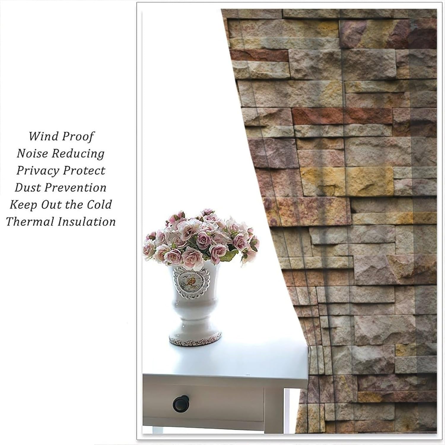 Retro Brick Marble Curtains Brick Slate Stone Wall Rocks Featured Facade Design Curtain with Rod Pocket for Bedroom Living Room Decor Drapes Window Treatments 2 Panels Set 42" W X 45" L