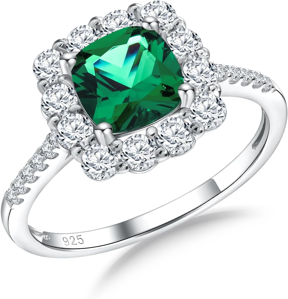 Cushion/Emerald Cut Engagement Rings for Women and Men, 925 Sterling Silver Sapphire/Ruby/Emerald &Cubic Zirconia Gemstone Ring Cocktail Party Birthday Jewelry