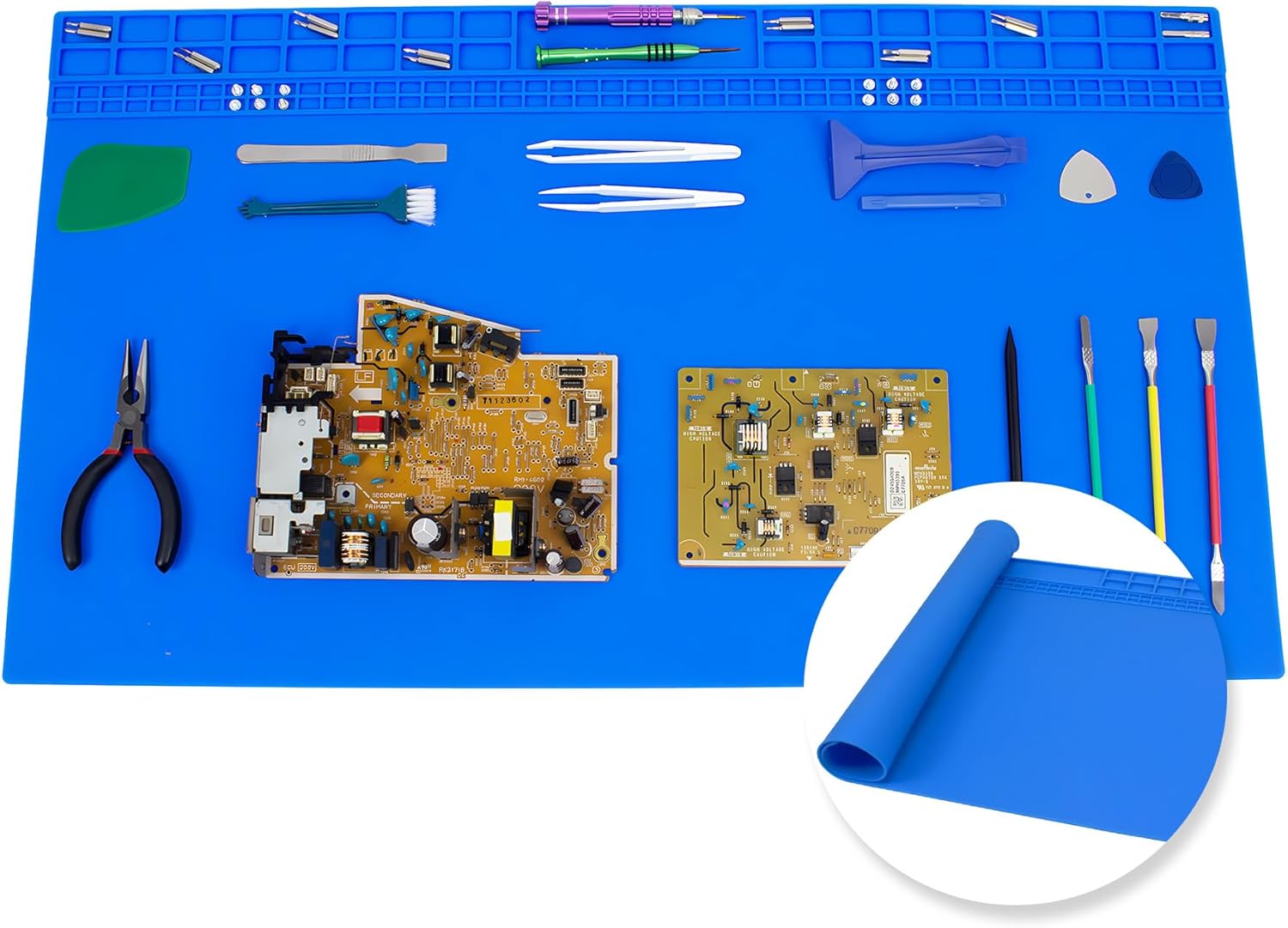 Extra Large Silicone Soldering Mat, 27.6''x15.7'' Oversized 932°F Heat Resistant Workbench Mat, Large Repair Mat for Electronics Phone Laptop Repair, BGA Soldering Gun Iron (Blue）