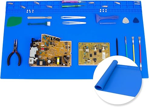 Extra Large Silicone Soldering Mat, 27.6x15.7 Oversized 932F Heat Resistant Workbench Mat, Large Repair Mat for Electronics Phone Laptop Repair, BGA Soldering Gun Iron Blue