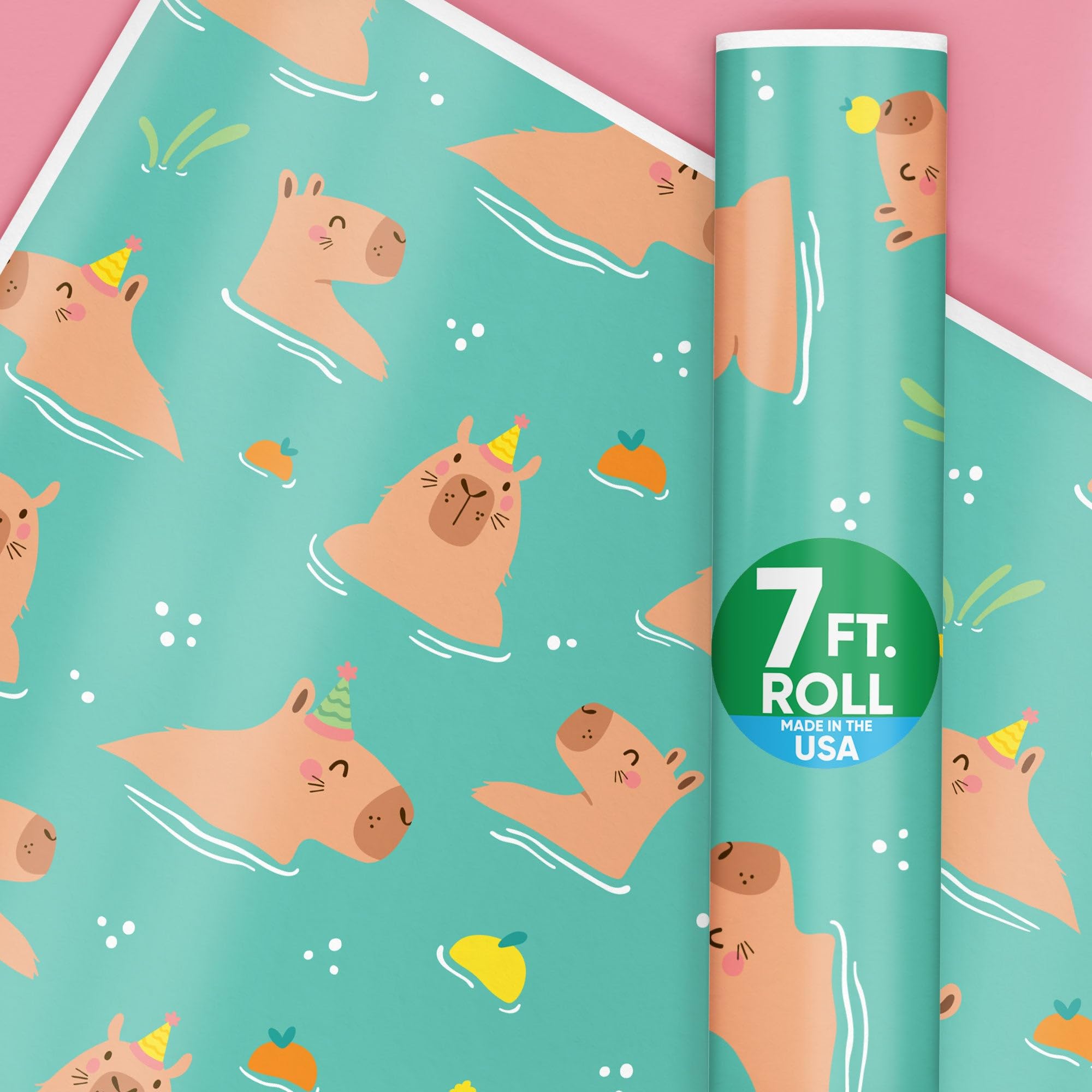 Big Dot of Happiness Capybara Wrapping Paper Roll, Capy Birthday Gift Wrap for Kids, 24 in x 7 feet, 1 Roll