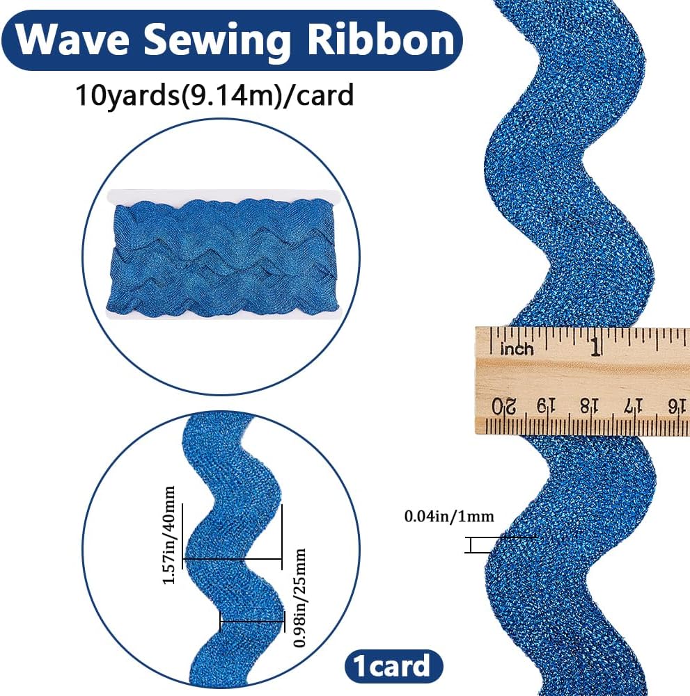 GORGECRAFT 10 Yard 1.58 Inch Metallic Jumbo RIC Rac Trim Rick Rack Wave Bending Fringe Lace Trimming Ribbon Large Braided Woven Fabric for Sewing Crafts Wrapping Wedding Cloth (Blue)