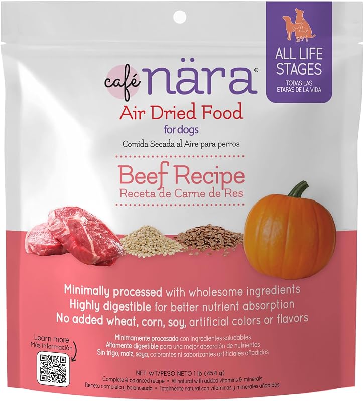 Ração seca para cães Café Nara Air Dried sabor carne, arroz integral, linhaça e abóbora, 454 g