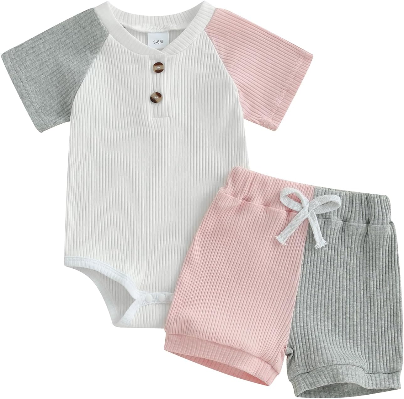 Infant Baby Girl Clothes Short Sleeve Ribbed Romper Contrast Shorts 2Pcs Girls Summer Outfits