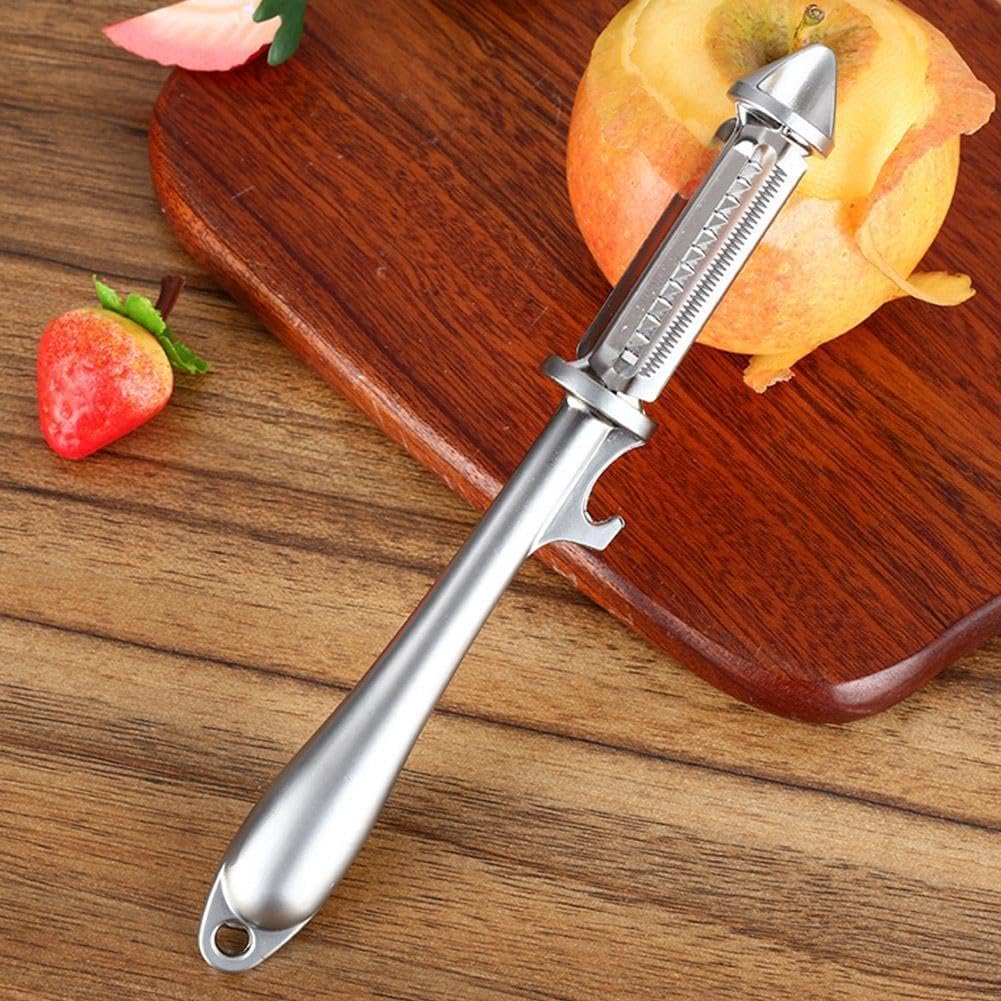 Pelapatate Multifunzione In Acciaio Inox – Sbuccia Frutta E Verdura – Design Curvo Con Foro Per Appenderlo – Colore Nero - 3