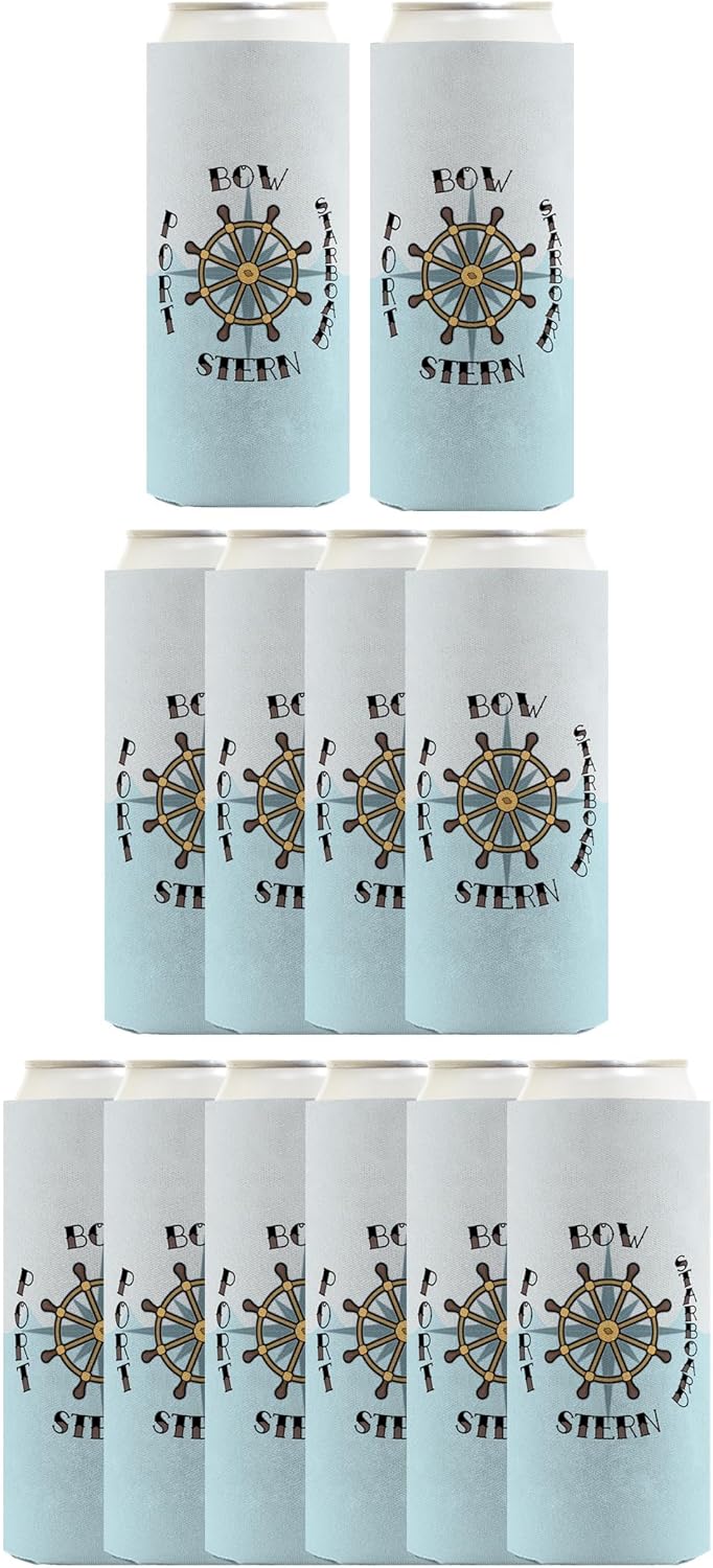 Nautical Gifts For Boaters Captains Cheat Sheet Nautical Directions Bow Starboard Stern Port 12-Pack Ultra Slim Can Thermocoolers