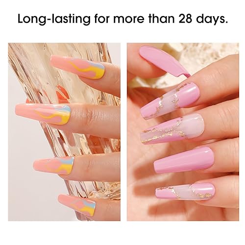 Miniatura 3 de ROSALIND Juego de 48 esmaltes de uñas de gel, color blanco, nude, rosa, juego de uñas de gel con capa base, no se limpia y capa superior mate,