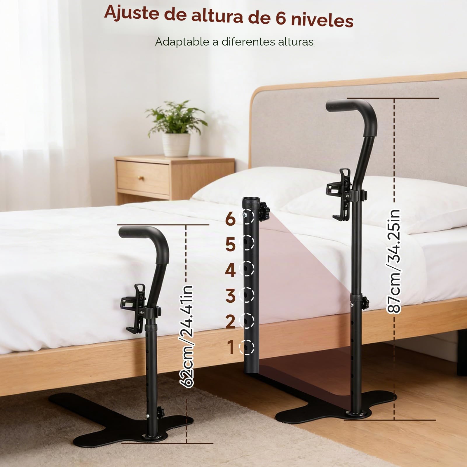 Ayuda Para Levantarse, Ayuda Para Levantarse En Sofá Con Escalera Seguridad Y Barra Apoyo Con Portavasos Altura Ajustable (62-87 Cm) Para SofáS Y Sillas Asistencia a Personas con Discapacidad