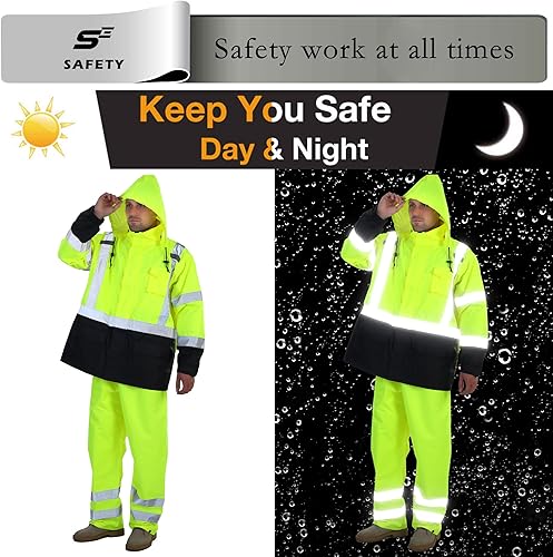 Miniatura 2 de sesafety Hi Vis - Chaqueta de lluvia de alta visibilidad clase 3 traje de lluvia para hombre impermeable con malla frontal cremallera Lima