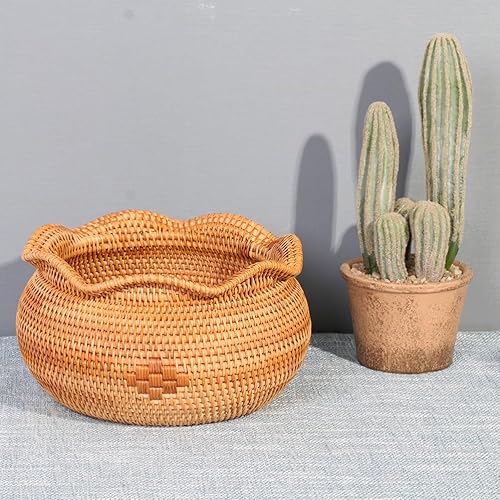 Miniatura 7 de Cesta de almacenamiento tejida redonda de mimbre, cesta de flores para caramelos, maceta vintage, contenedor de cosméticos, caja de joyería