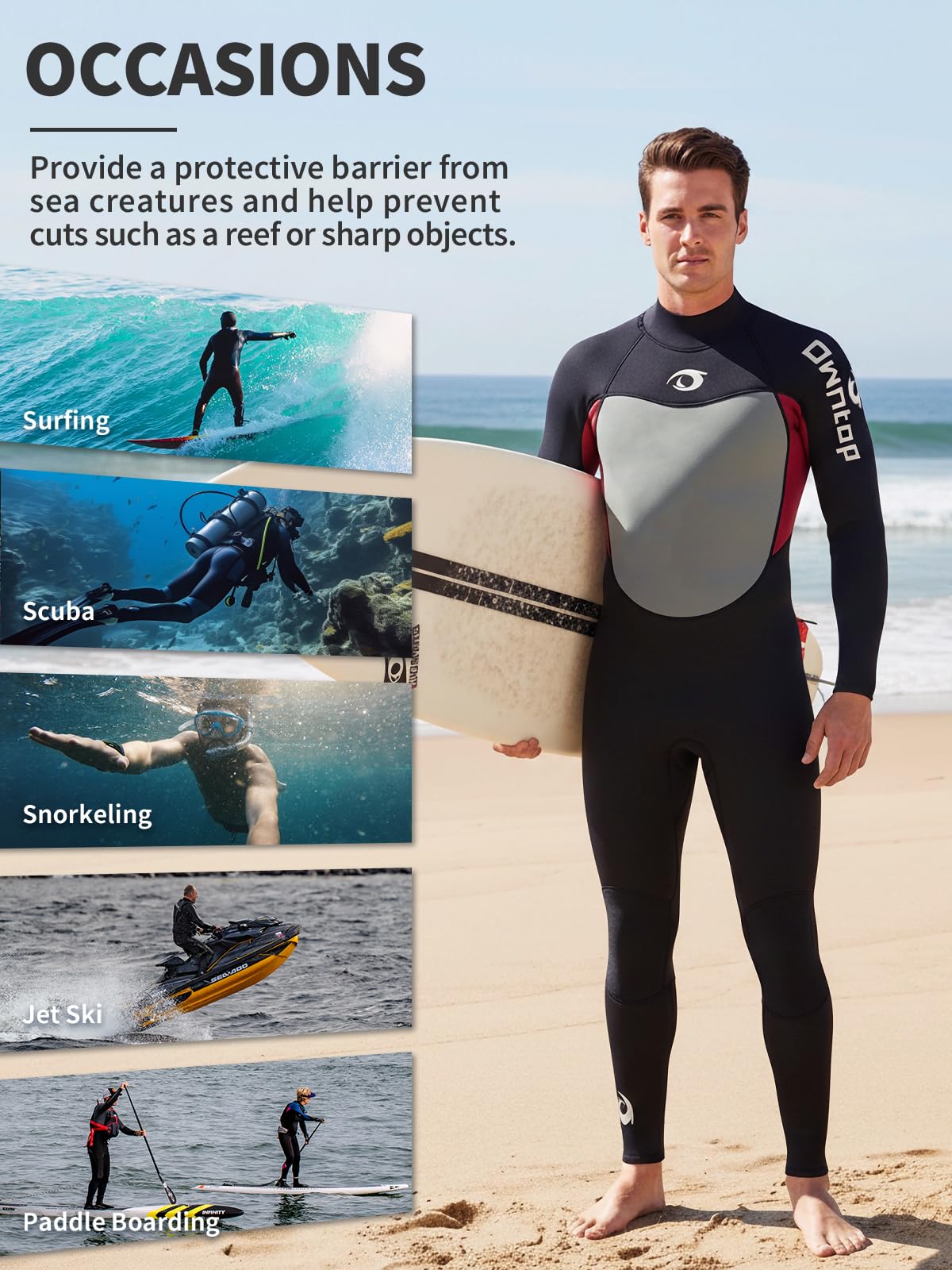 Owntop 5 mm Neoprenanzug für Herren | Winter-Neoprenanzüge in voller Länge | UV50+ Sonnenschutz | warmer Neoprenanzug | 5/3 mm Reißverschluss hinten