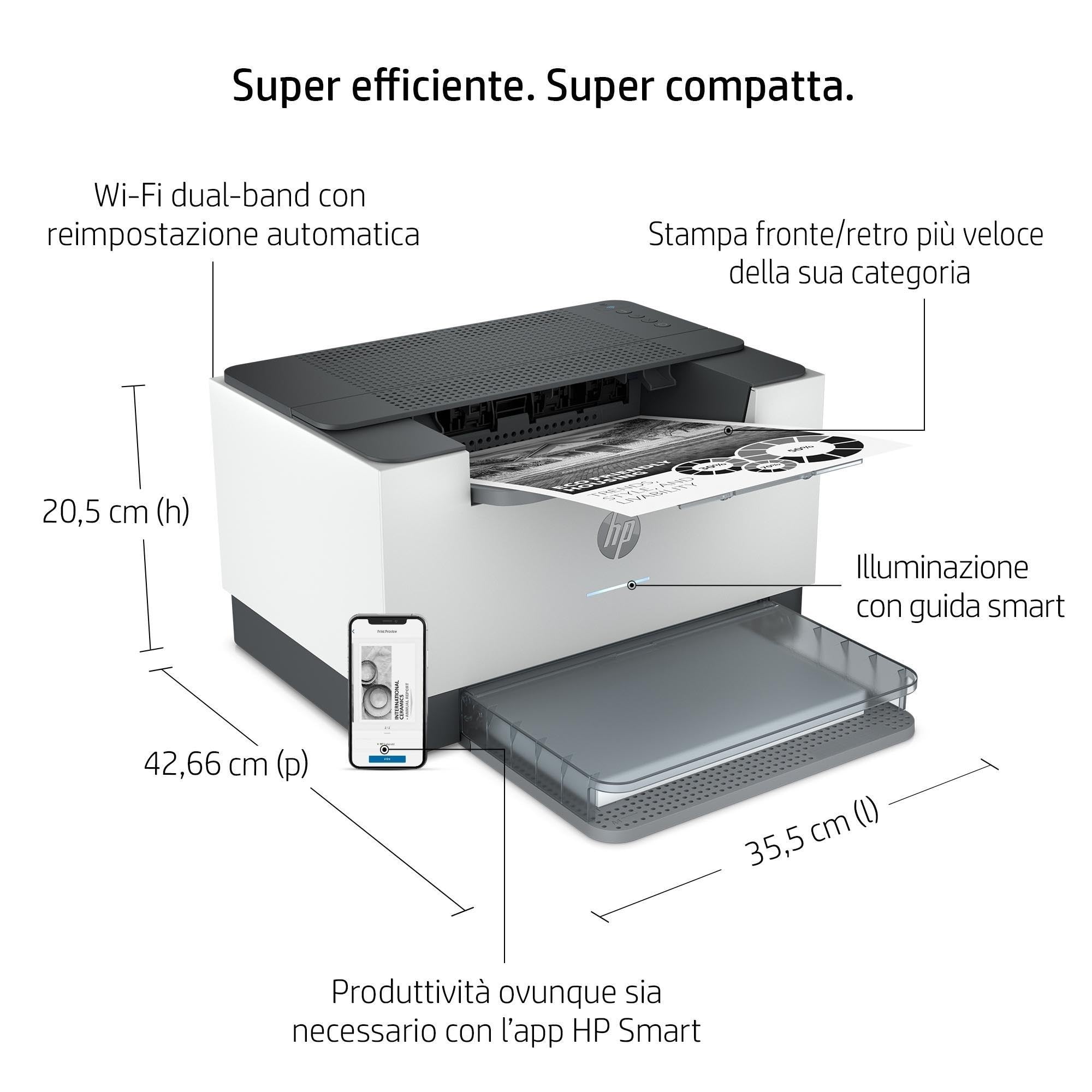 HP LaserJet M209dwe Stampante A4 Fronte Retro Automatica b/n 29 ppm USB Wi-Fi Ethernet LCD