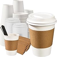 Vista 17 de RACETOP Tazas de café de papel de 12 onzas, paquete de 100 tazas de café desechables negras con tapas, tazas de papel caliente con tapas, taza