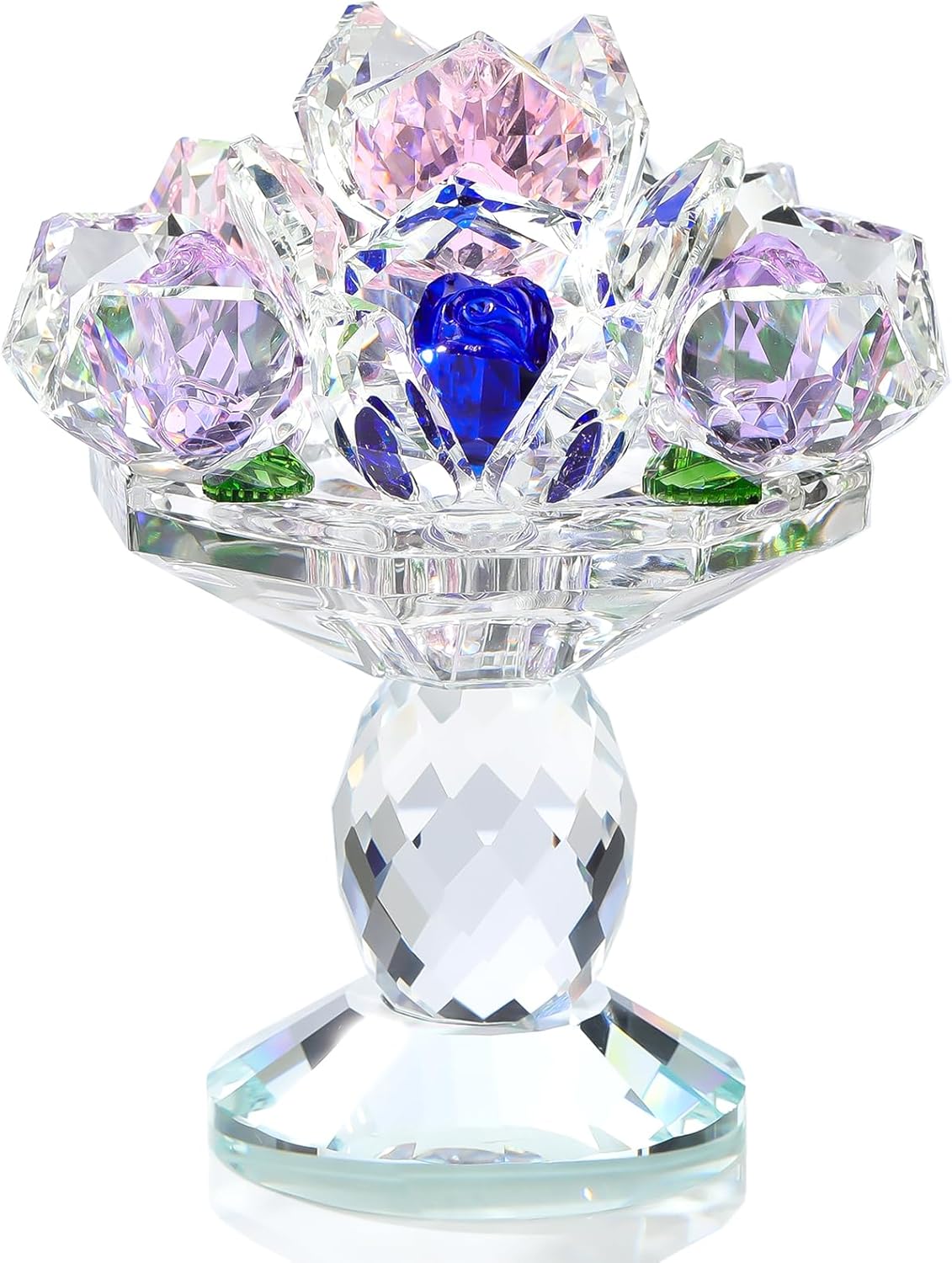 Colorful Crystal Rose Bouquet Figurines Glass Rose Decor Gifts for Mom Sisters Friends, Rose Collectible Figurines Valentine's Christmas Mother's Day Wedding Gifts