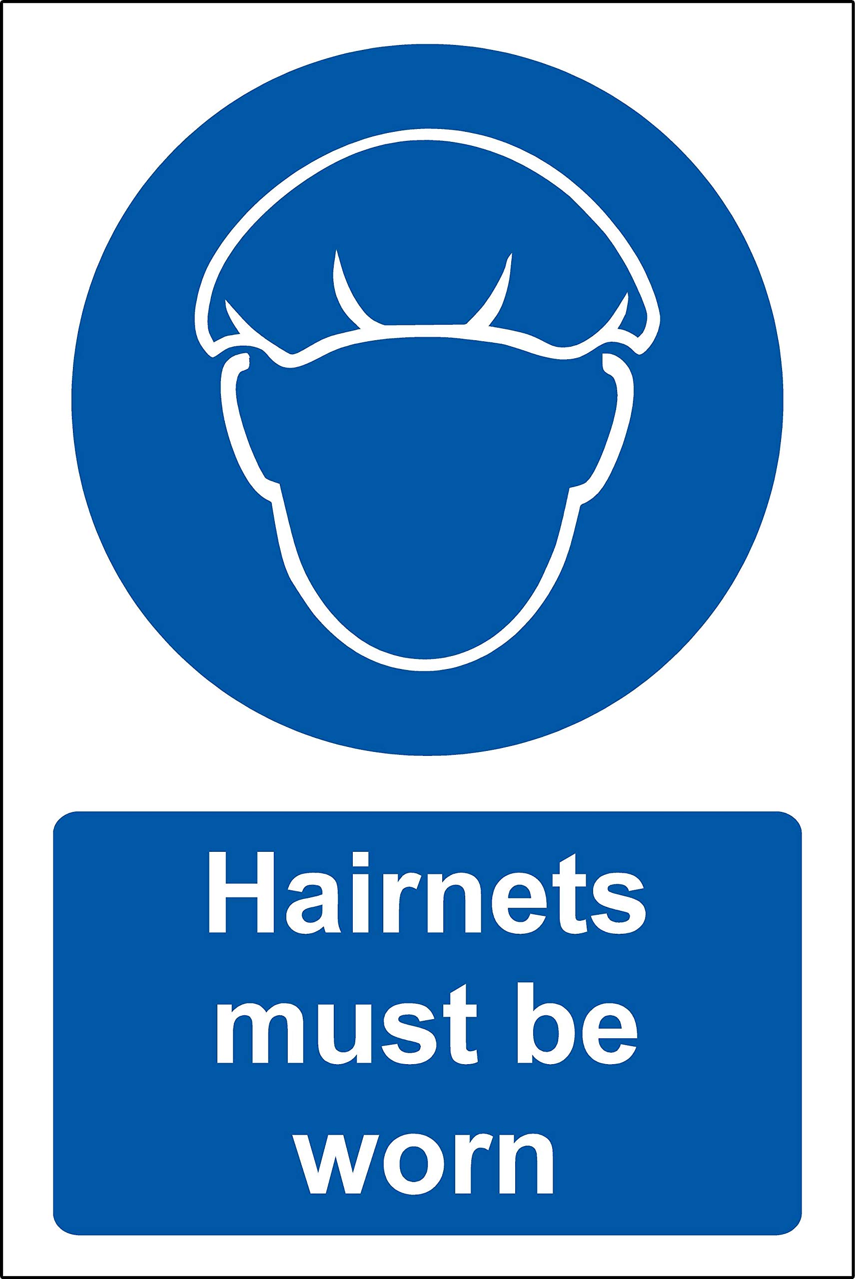 Hairnets must be worn Safety sign - Self adhesive sticker 200mmx 150mm
