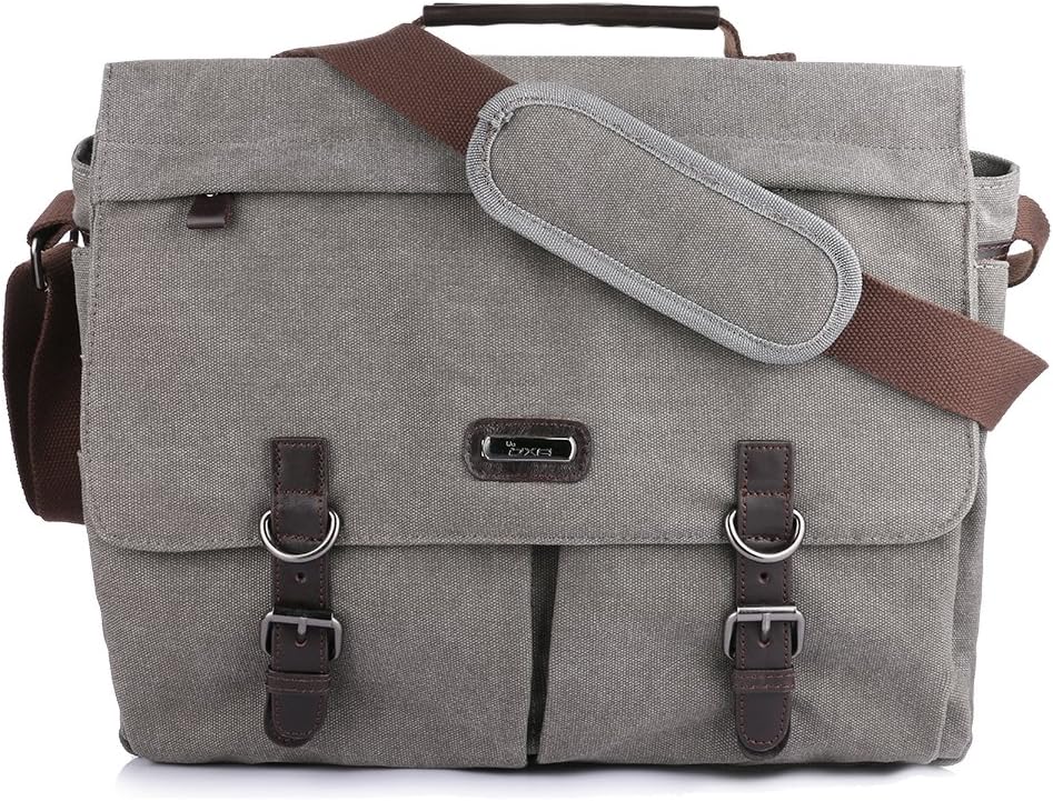 415niki4 OXA Military Satchel Messenger Bag - Vintage Canvas Shoulder Bag for 15.6 Inch Laptop (Brown/Grey)