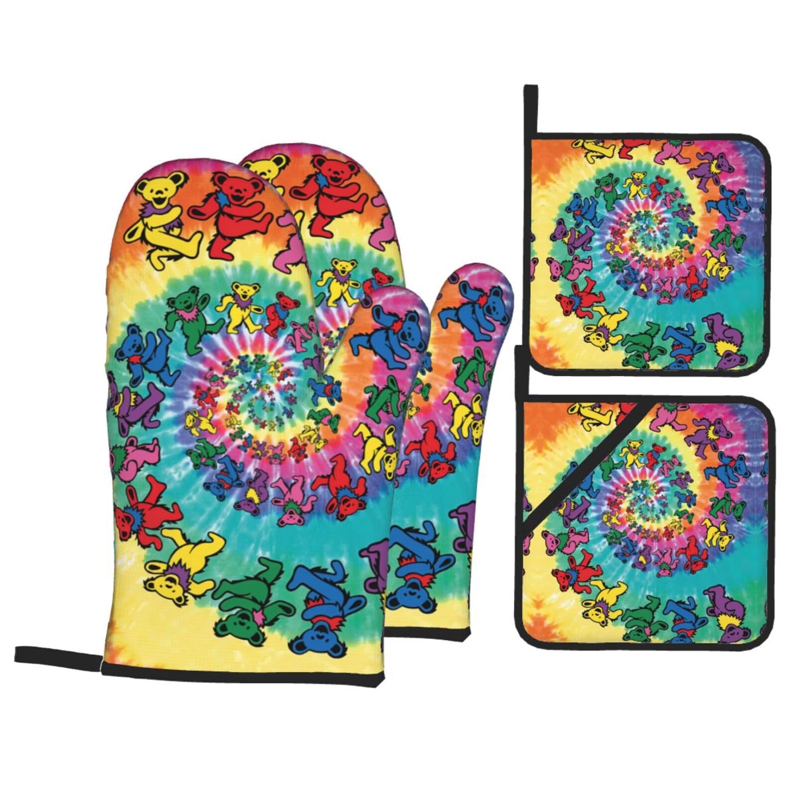 Dancing thanksgiving bear Print Oven Microwaving Waterproof Kitchen Gloves for Baking Grilling Holiday Cooking