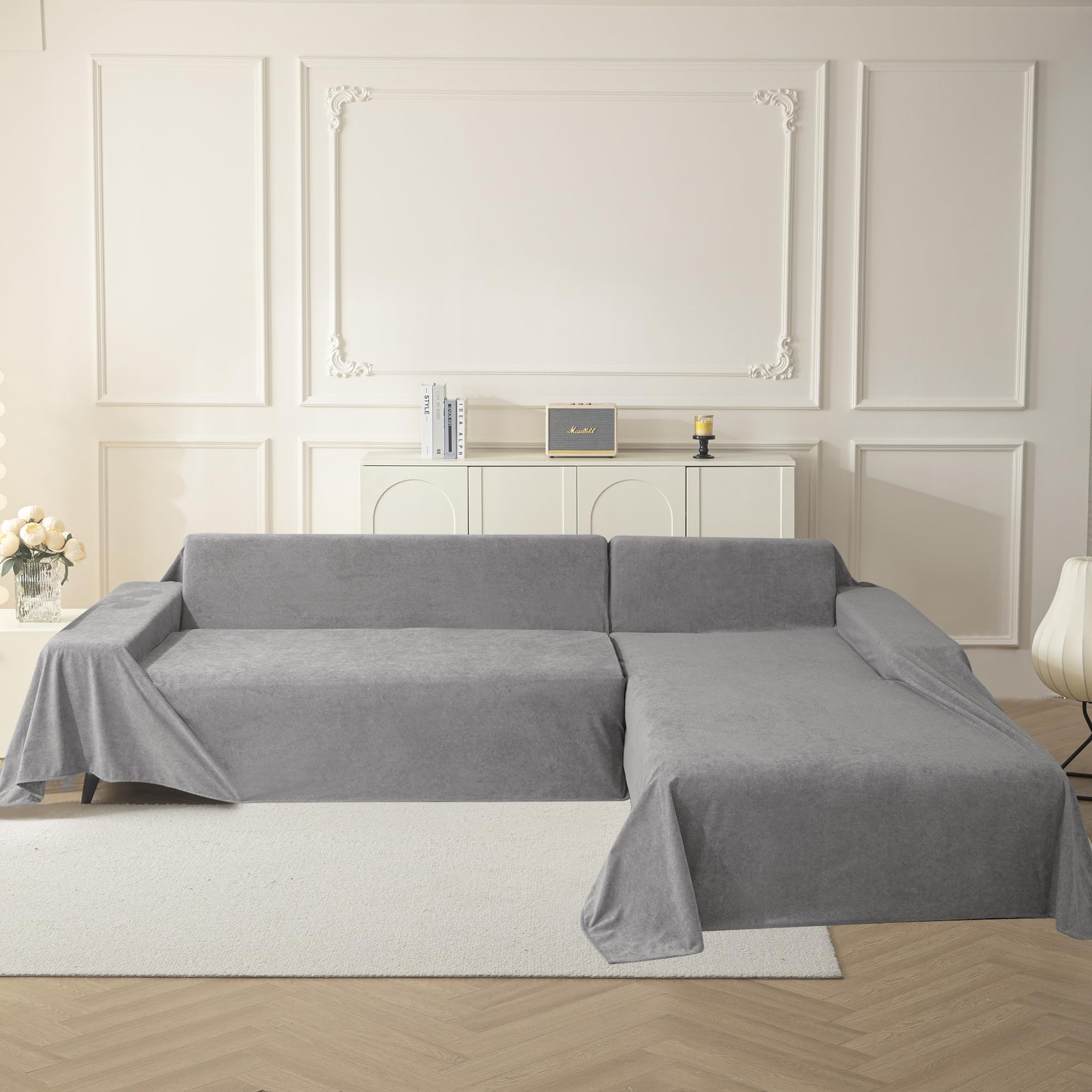 MYSKY HOME Housse de canapé 180 x 300 cm, lavable, antidérapante, anti-rayures, gris