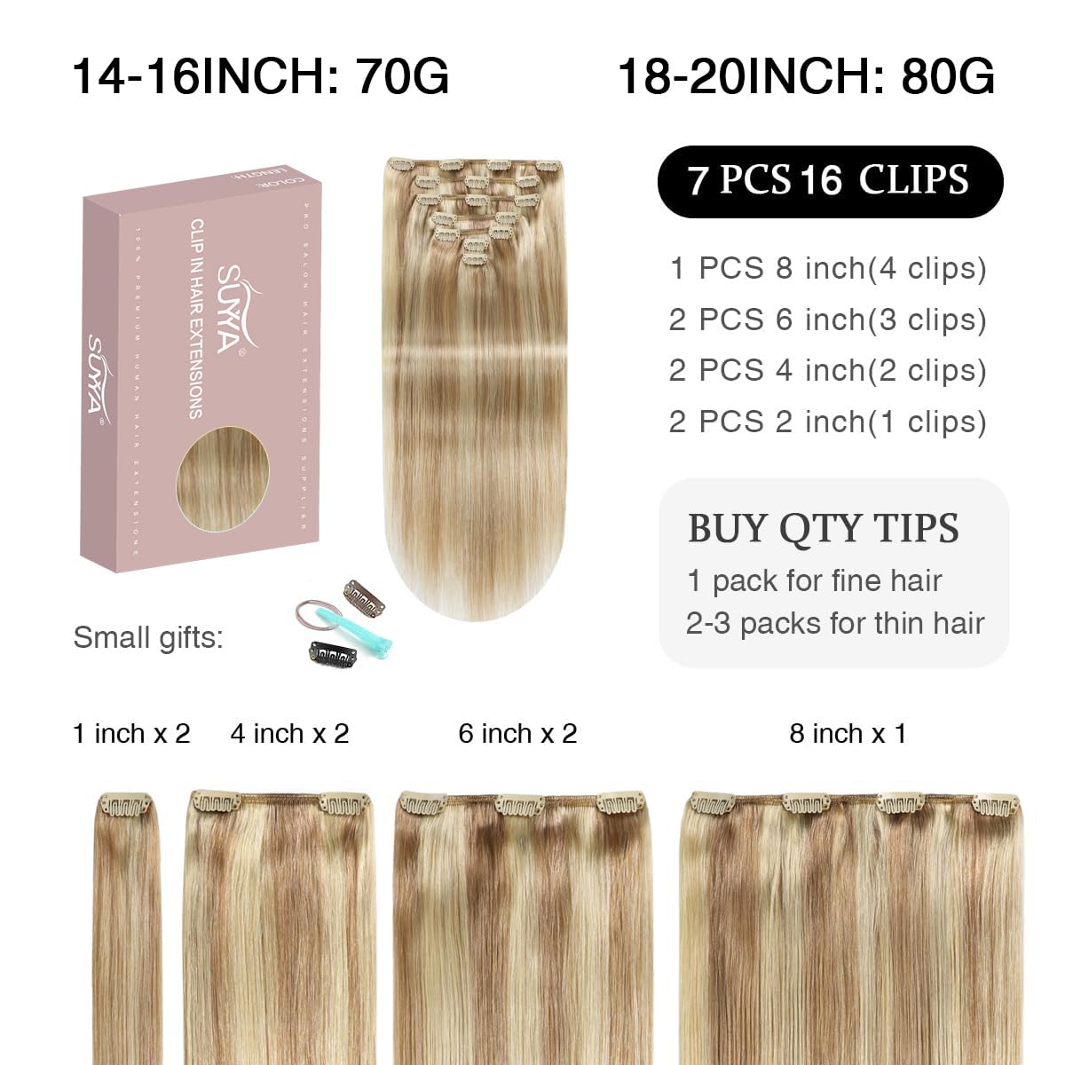 SUYYA Clip in Hair Extensions Real Human Hair - Image 2