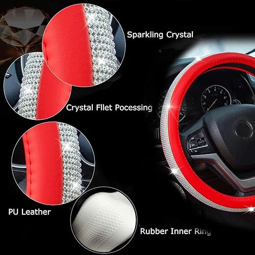 Miniatura 4 de Fundas para volante de automóvil para mujer, funda de volante para automóvil, fácil de instalar, funda brillante de 15 pulgadas, se adapta a la