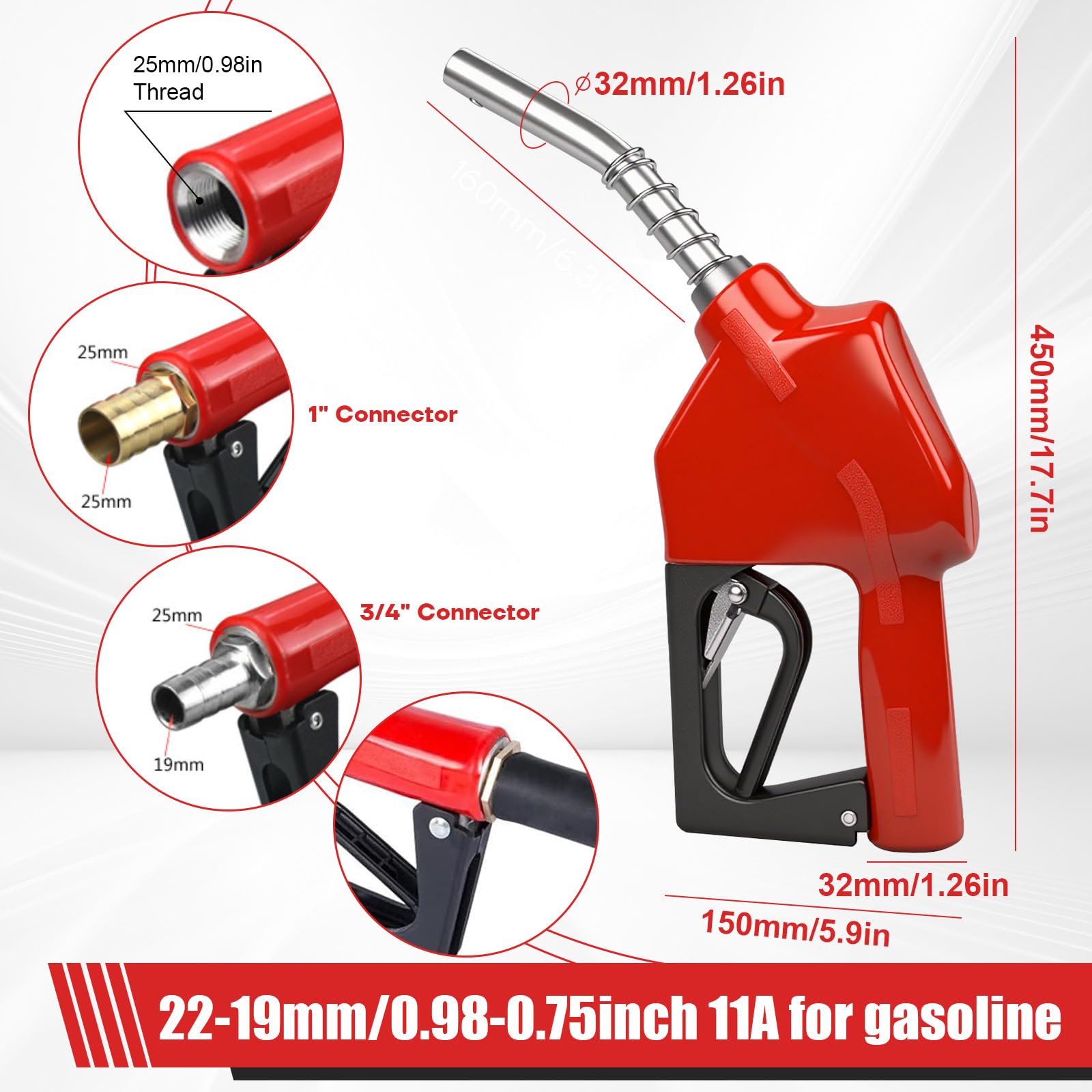 Pistola de Combustible Diesel Automática on Cierre Automático y Conectores de 1 Pulgada y 3/4 Pulgada para Diésel, Gasolina y Queroseno